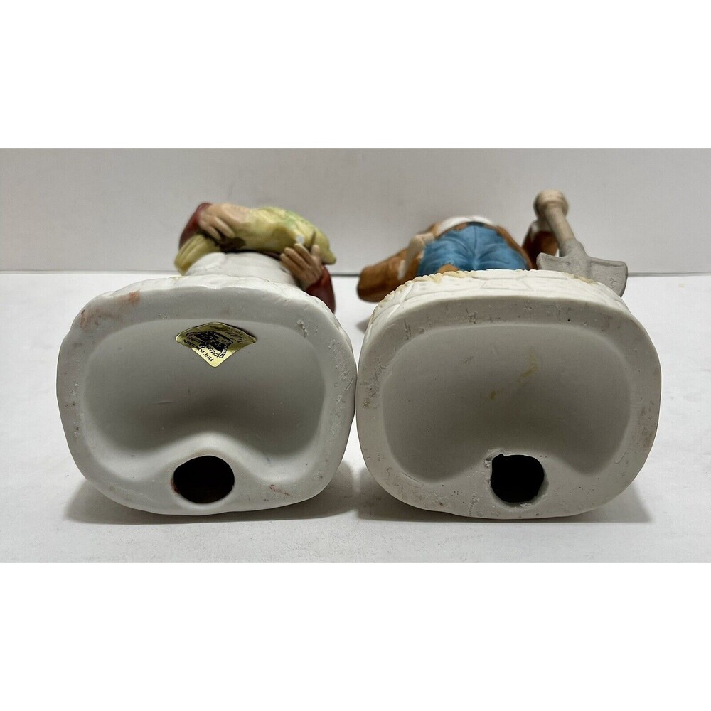Vintage Flambro Porcelain Figurines Elderly Couple Old Man & Old Woman Farmers - Picture 10 of 12